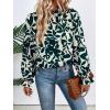 imageMakeMeChic Womens Floral Print Long Sleeve Ruffle High Neck Blouse Shirt TopLeaf Green