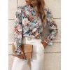 imageMakeMeChic Womens Floral Print Long Sleeve Ruffle High Neck Blouse Shirt TopLight Floral