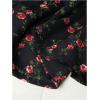 imageMakeMeChic Womens Floral Puff Sleeve Square Neck Blouse Ruffle Hem Shirred Blouses TopBlack
