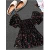 imageMakeMeChic Womens Floral Puff Sleeve Square Neck Blouse Ruffle Hem Shirred Blouses TopBlack