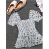 imageMakeMeChic Womens Floral Puff Sleeve Square Neck Blouse Ruffle Hem Shirred Blouses TopBlue