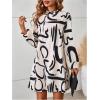 imageMakeMeChic Womens Graphic Print Short Dress Long Sleeve Mock Neck Tunic DressesApricot and Black