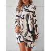 imageMakeMeChic Womens Graphic Print Short Dress Long Sleeve Mock Neck Tunic DressesApricot and Black
