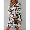 imageMakeMeChic Womens Graphic Print Short Dress Long Sleeve Mock Neck Tunic DressesApricot and Black