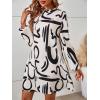 imageMakeMeChic Womens Graphic Print Short Dress Long Sleeve Mock Neck Tunic DressesApricot and Black