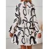 imageMakeMeChic Womens Graphic Print Short Dress Long Sleeve Mock Neck Tunic DressesApricot and Black