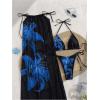 imageMakeMeChic Womens Halter Triangle Bikini Sets Floral 3 Piece Swimsuit Bathing Suit Cover Up Long SkirtBlue Black
