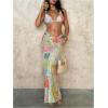 imageMakeMeChic Womens Halter Triangle Bikini Sets Floral 3 Piece Swimsuit Bathing Suit Cover Up Long SkirtGreen Blue Multi