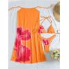 imageMakeMeChic Womens Halter Triangle Bikini Sets Floral 3 Piece Swimsuit Bathing Suit Cover Up Long SkirtOrange