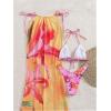imageMakeMeChic Womens Halter Triangle Bikini Sets Floral 3 Piece Swimsuit Bathing Suit Cover Up Long SkirtOrange Yellow