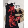 imageMakeMeChic Womens Halter Triangle Bikini Sets Floral 3 Piece Swimsuit Bathing Suit Cover Up Long SkirtRed Black
