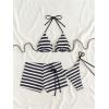 imageMakeMeChic Womens Halter Triangle Bikini Sets Leopard Swim Shorts Swimsuit Bathing SuitBlack White