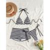 imageMakeMeChic Womens Halter Triangle Bikini Sets Leopard Swim Shorts Swimsuit Bathing SuitBlack White