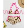 imageMakeMeChic Womens Halter Triangle Bikini Sets Leopard Swim Shorts Swimsuit Bathing SuitYellow Brown
