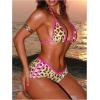imageMakeMeChic Womens Halter Triangle Bikini Sets Leopard Swim Shorts Swimsuit Bathing SuitYellow Brown
