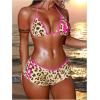 imageMakeMeChic Womens Halter Triangle Bikini Sets Leopard Swim Shorts Swimsuit Bathing SuitYellow Brown