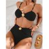 imageMakeMeChic Womens High Waisted Bikini Sets Metal Shell Swimsuit Bathing Suit SwimwearBlack