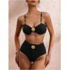 imageMakeMeChic Womens High Waisted Bikini Sets Metal Shell Swimsuit Bathing Suit SwimwearBlack