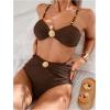 imageMakeMeChic Womens High Waisted Bikini Sets Metal Shell Swimsuit Bathing Suit SwimwearBrown