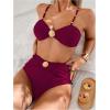 imageMakeMeChic Womens High Waisted Bikini Sets Metal Shell Swimsuit Bathing Suit SwimwearBurgundy