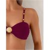 imageMakeMeChic Womens High Waisted Bikini Sets Metal Shell Swimsuit Bathing Suit SwimwearBurgundy