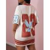 imageMakeMeChic Womens Jersey Dress Number Half Sleeve V Neck Oversized Y2K T Shirt DressesCoffee Brown