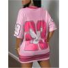 imageMakeMeChic Womens Jersey Dress Number Half Sleeve V Neck Oversized Y2K T Shirt DressesHot Pink