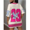 imageMakeMeChic Womens Jersey Dress Number Half Sleeve V Neck Oversized Y2K T Shirt DressesPink White