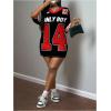 imageMakeMeChic Womens Jersey Dress Number Half Sleeve V Neck Oversized Y2K T Shirt DressesRed Black