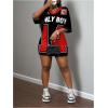 imageMakeMeChic Womens Jersey Dress Number Half Sleeve V Neck Oversized Y2K T Shirt DressesRed Black