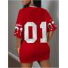 imageMakeMeChic Womens Jersey Dress Number Half Sleeve V Neck Oversized Y2K T Shirt DressesRed White