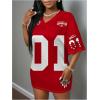 imageMakeMeChic Womens Jersey Dress Number Half Sleeve V Neck Oversized Y2K T Shirt DressesRed White