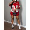 imageMakeMeChic Womens Jersey Dress Number Half Sleeve V Neck Oversized Y2K T Shirt DressesRed White