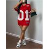 imageMakeMeChic Womens Jersey Dress Number Half Sleeve V Neck Oversized Y2K T Shirt DressesRed White