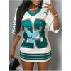 imageMakeMeChic Womens Jersey Dress Number Half Sleeve V Neck Oversized Y2K T Shirt DressesWhite Green