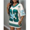 imageMakeMeChic Womens Jersey Dress Number Half Sleeve V Neck Oversized Y2K T Shirt DressesWhite Green