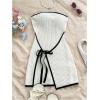 imageMakeMeChic Womens Knitted Strapless Dress Wrap Tie Front Sleeveless Bodycon Mini Tube DressesBeige