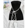 imageMakeMeChic Womens Knitted Strapless Dress Wrap Tie Front Sleeveless Bodycon Mini Tube DressesBlack