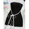 imageMakeMeChic Womens Knitted Strapless Dress Wrap Tie Front Sleeveless Bodycon Mini Tube DressesBlack