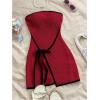 imageMakeMeChic Womens Knitted Strapless Dress Wrap Tie Front Sleeveless Bodycon Mini Tube DressesDark Red