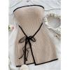 imageMakeMeChic Womens Knitted Strapless Dress Wrap Tie Front Sleeveless Bodycon Mini Tube DressesKhaki