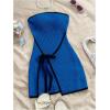 imageMakeMeChic Womens Knitted Strapless Dress Wrap Tie Front Sleeveless Bodycon Mini Tube DressesRoyal Blue