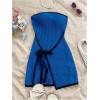 imageMakeMeChic Womens Knitted Strapless Dress Wrap Tie Front Sleeveless Bodycon Mini Tube DressesRoyal Blue