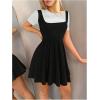 imageMakeMeChic Womens Korean Game Cosplay Costume Two Tone Crew Neck Mini Dress Short Sleeve Ruffle A Line DressesBlack and White