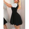 imageMakeMeChic Womens Korean Game Cosplay Costume Two Tone Crew Neck Mini Dress Short Sleeve Ruffle A Line DressesBlack and White