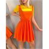 imageMakeMeChic Womens Korean Game Cosplay Costume Two Tone Crew Neck Mini Dress Short Sleeve Ruffle A Line DressesYellow and Orange