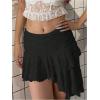imageMakeMeChic Womens Lace Skirt with Shorts Low Rise Ruffle Flowy Mini Skirt Micro SkortBlack