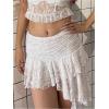 imageMakeMeChic Womens Lace Skirt with Shorts Low Rise Ruffle Flowy Mini Skirt Micro SkortWhite