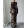 imageMakeMeChic Womens Leopard Print Dress V Neck Dolman Sleeve Ruched Bodycon Cocktail Maxi DressesBrown