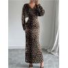 imageMakeMeChic Womens Leopard Print Dress V Neck Dolman Sleeve Ruched Bodycon Cocktail Maxi DressesBrown